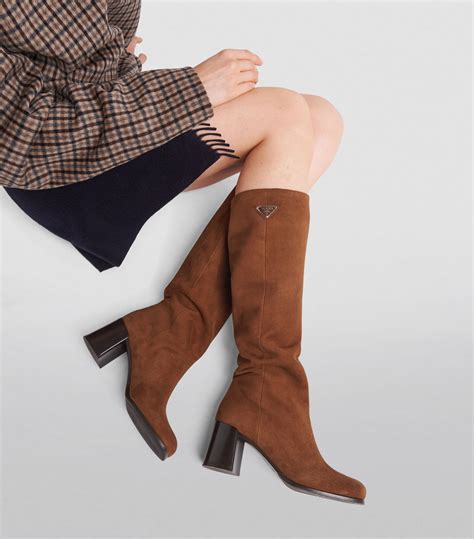 prada brown knee high boots|prada suede knee high boots.